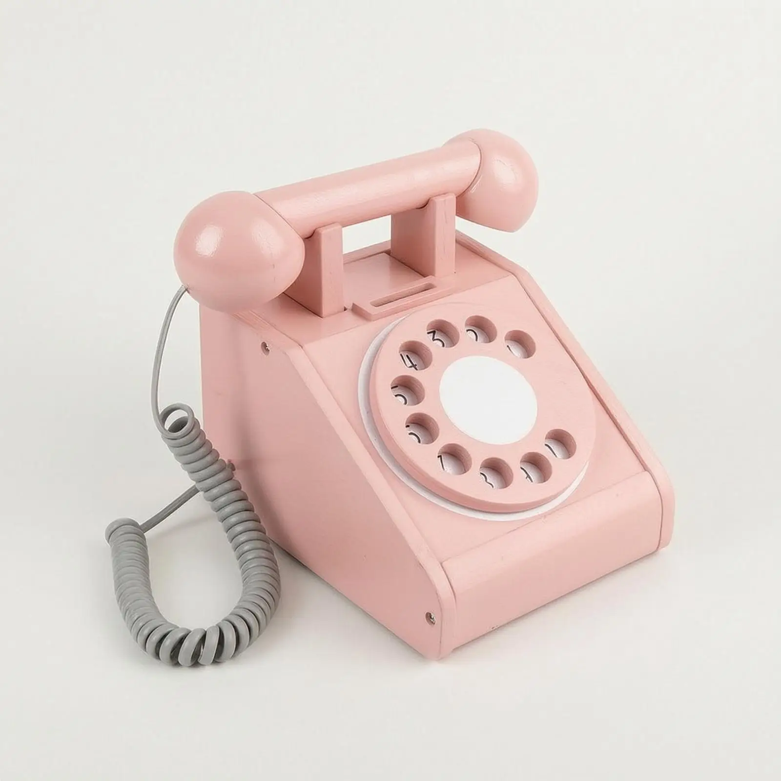 Kids Wooden Pretend Phone Pink Retro Rotary Dial Toy Telephone for Children Age 4-6 Learning Communication Social Interaction