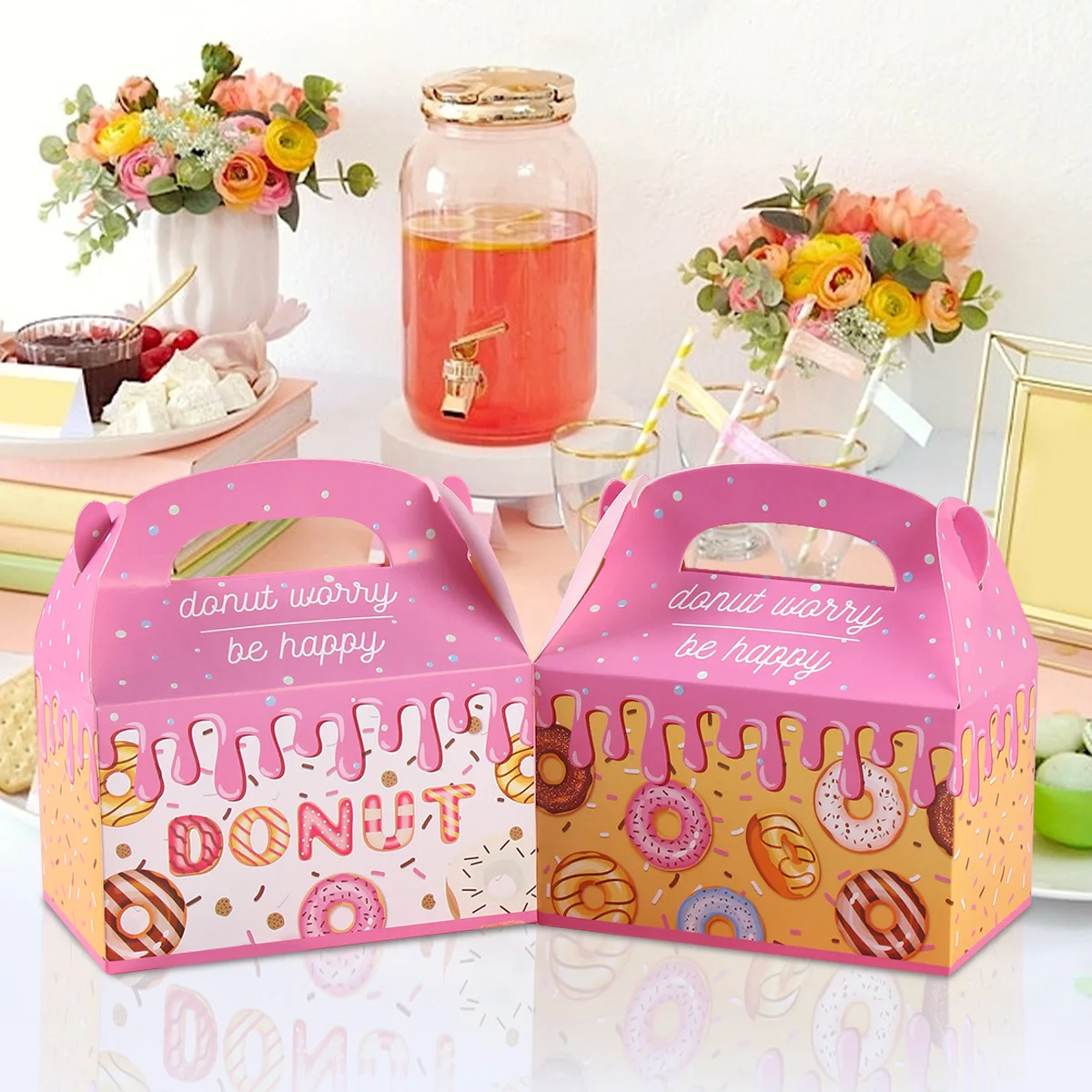 Donut Theme Party Candy Gifts Box Doughnut Birthday Party Decor Kids Baby Shower Wedding Party Supplies Gift Packaging Box Bags