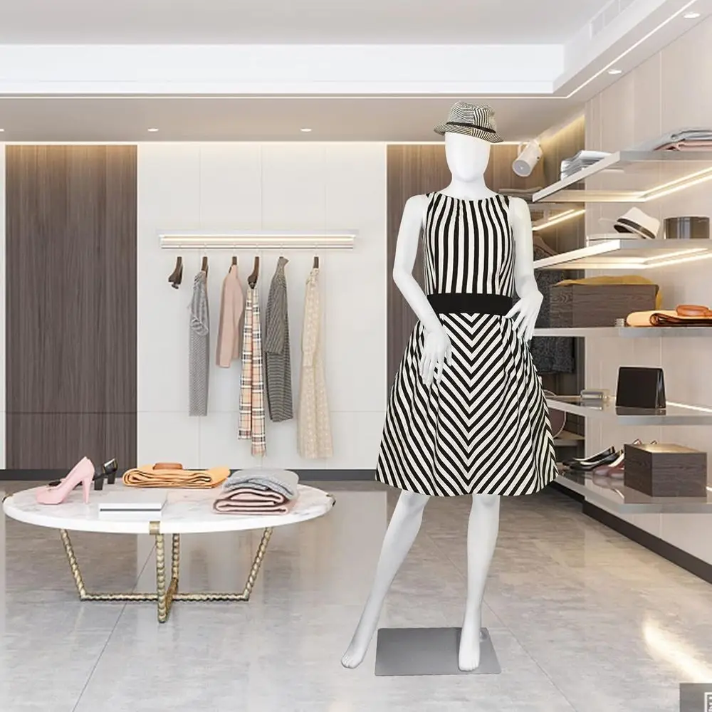 Adjustable 70 White Female Dress Form with Detachable Plastic Body and Metal Stand Display