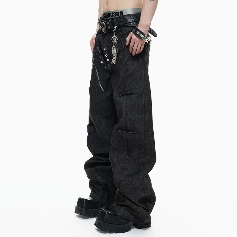 LUZHEN 2026 New Original Zipper Decorate Double Waist Design Buttoned Loose Straight Jeans Men Fashion Street Denim Pants JY6290