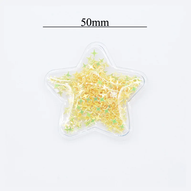 12Pcs 5cm Transparent Plastic Star with Shake Sequins Inside Appliques DIY Headwear Accessories Craft Handmade Decor Patch