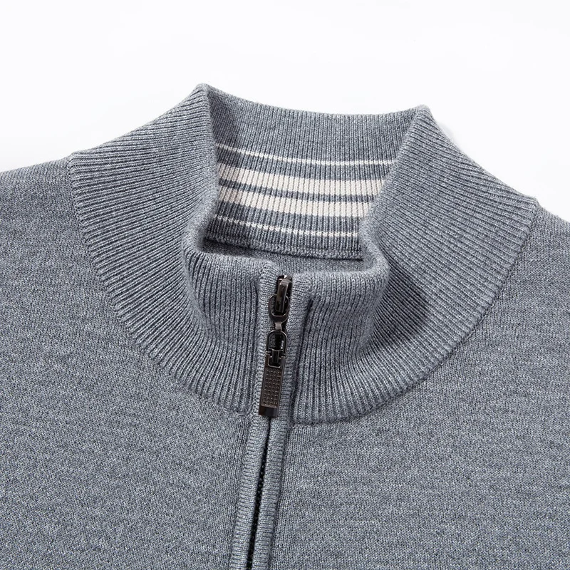 Thick Men Sweater Cardigan Autumn Winter Classic Stand Collar Warm Knit Jacket Long Sleeve Trendy Zipper Sweater Wool Blend Coat