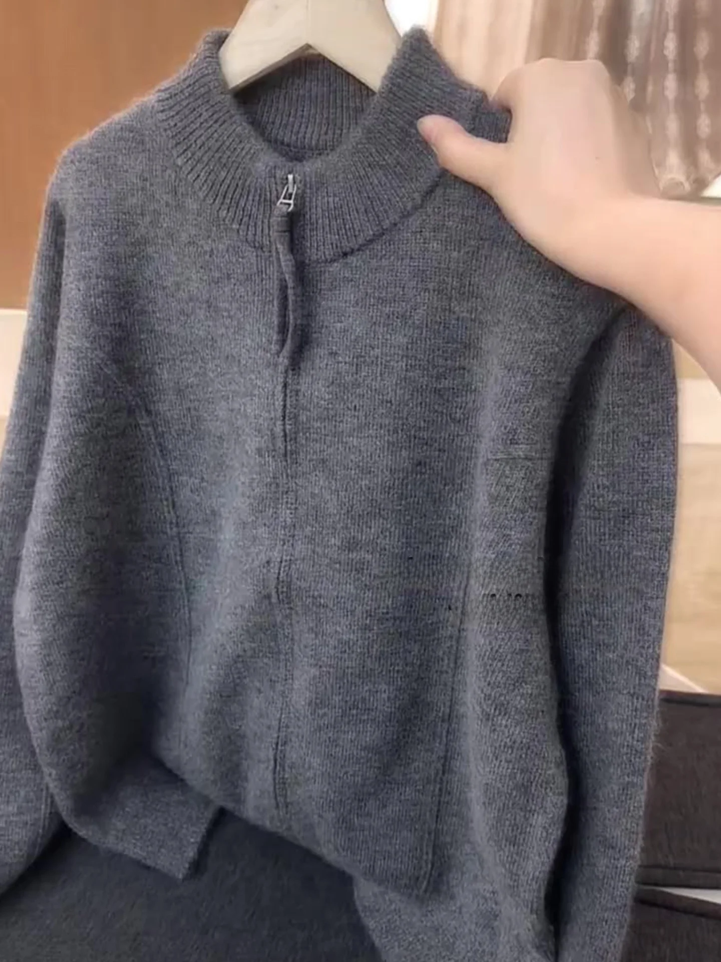 

Вязаный свитер на молнии Jaet Long Sve, удобный цветной топ, элитный зимний утягивающий открытый кардиган, корейский сле