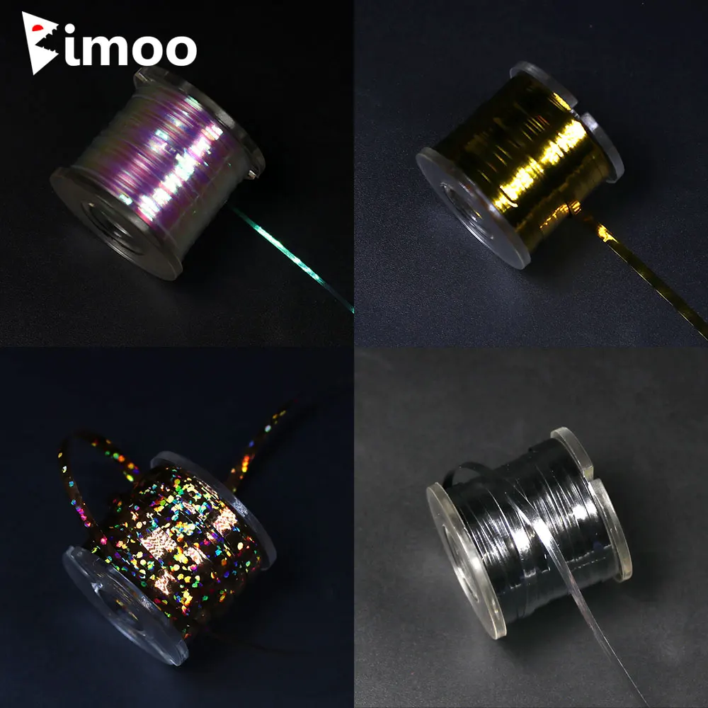 Bimoo 200 Yards/Spool 0.5mm - 2.5mm Fly Tying Tinsel Flash Tape Pearl Holographic Streamer Teaser Fly Tying Material