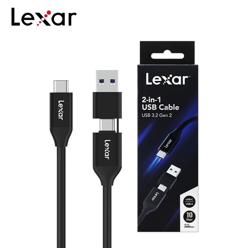 Высокоскоростной зарядный кабель Lexar 2 в 1, USB-кабель Type-C для передачи данных, USB-кабель 3,2 Gen 2, двухинтерфейсный кабель, кабель для быстрой зарядки