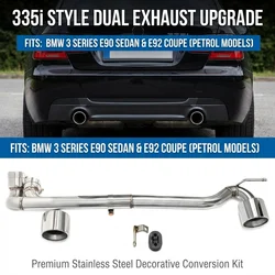 335i Style Dual Exit Exhaust for BMW E90 E92 325i 328i 330i, 304 Stainless Steel Carbon Conversion No Welding