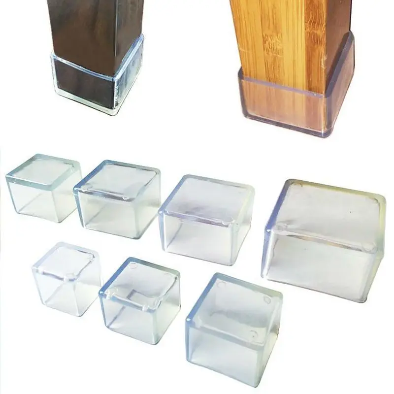 4Pcs Rubber Square Rectangle Floor Protector Pads Chair Leg Caps Table Foot Dust Cover Socks Pipe Plugs Furniture Leveling Feet