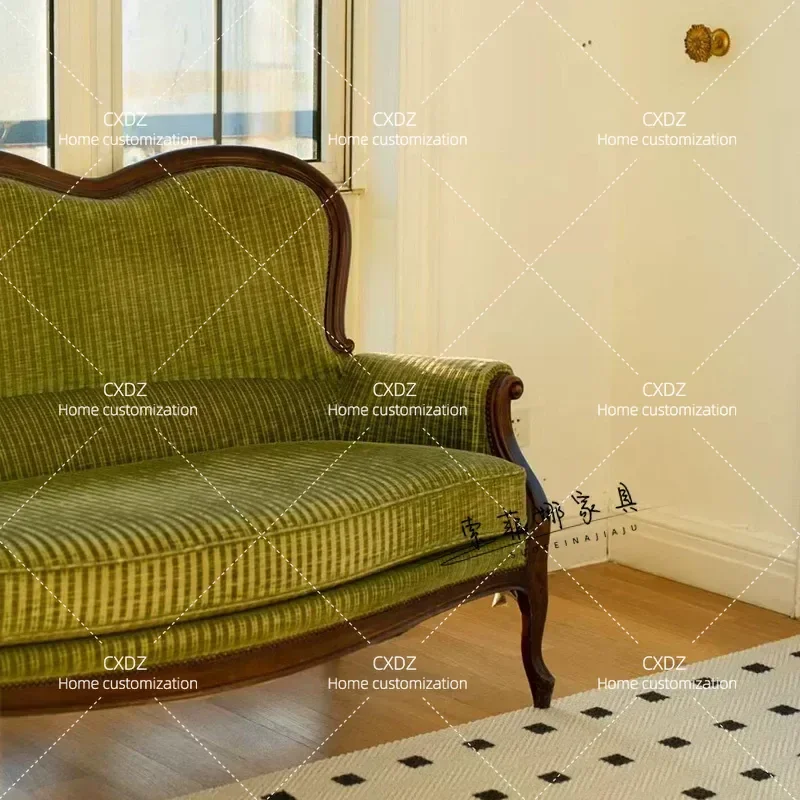Rural Solid Wood Fabric Three Seater Leisure Sofa for Photography Studio Blogger Furniture Customization