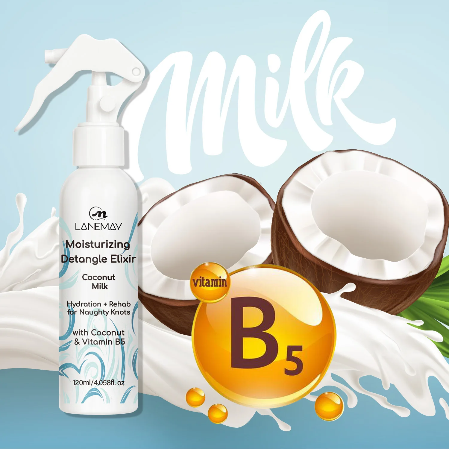 Hair Moisturizing Detangle Elixir Coconut Oil Conditioner Keep Your Hair Moisturized on Daily Basis and Prevents Drying 120ml