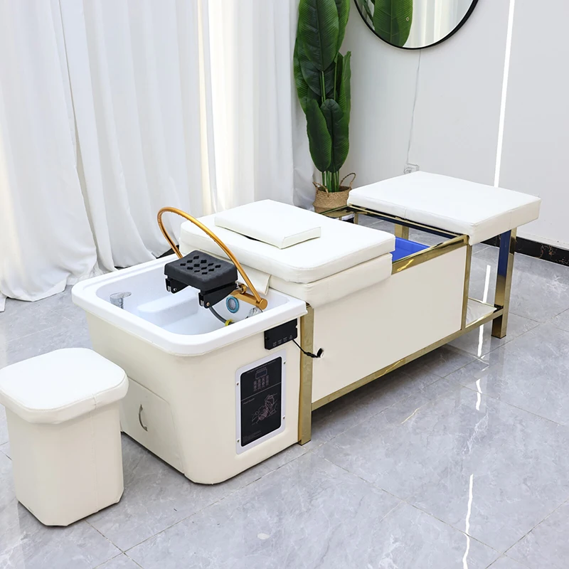 Barbershop Furniture Stainless Steel Frame Shampoo Bed Modern Lay Down Thai No Plumbing Washing Bed with 90L Water Tank