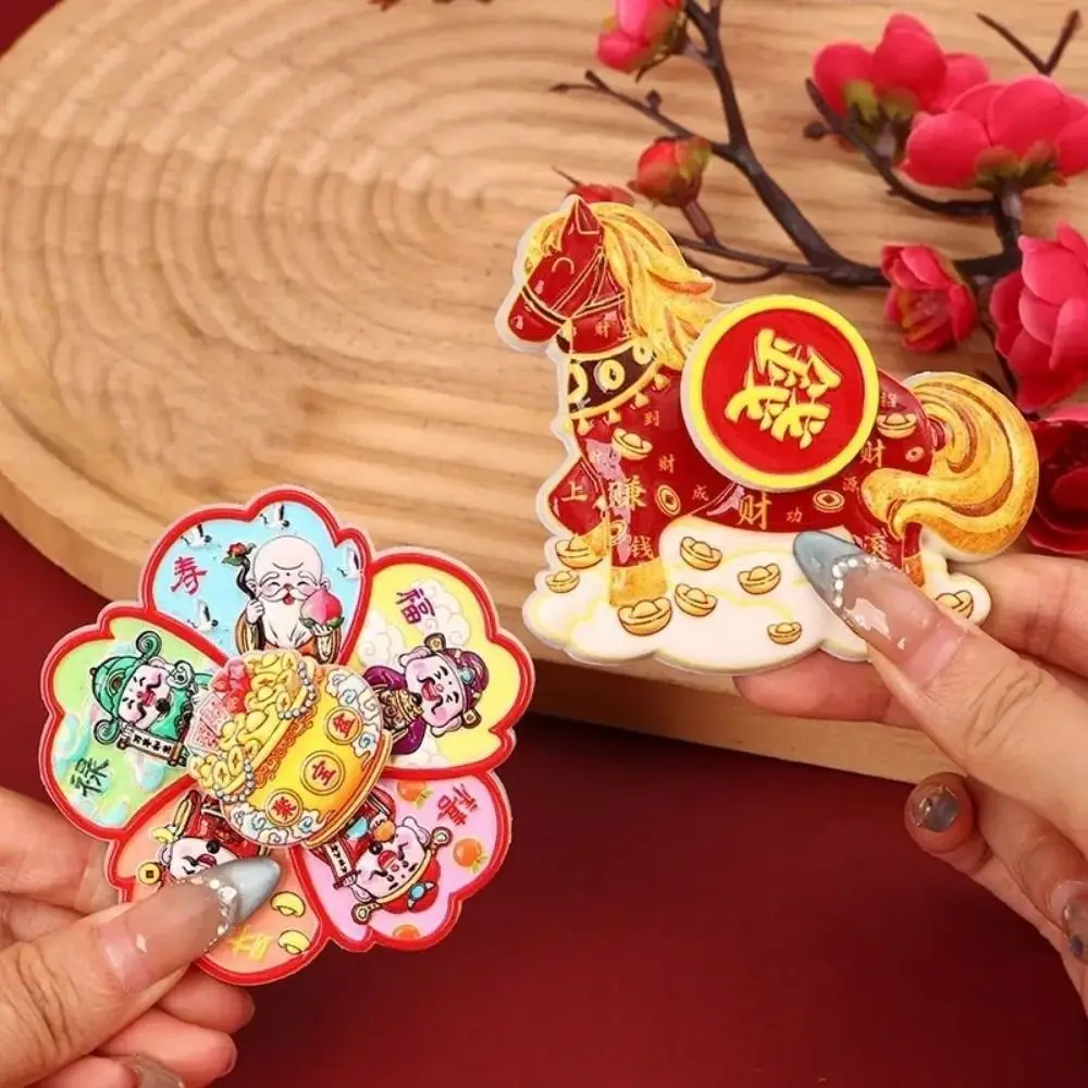 

3D Rotating Refrigerator Magnets Cartoon Chinese Style Horse Year Fridge Magnets Decorative God of Wealth Lucky Magnetic Sticker