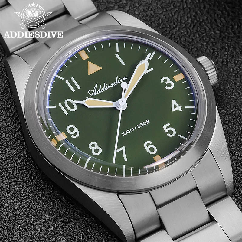 ADDIESDIVE 36mm 남자 시계 VH31 티타늄 합금 빛나는 10Bar 방수 버블 미러 유리 쿼츠 시계 Reloj Hombre AD2502
