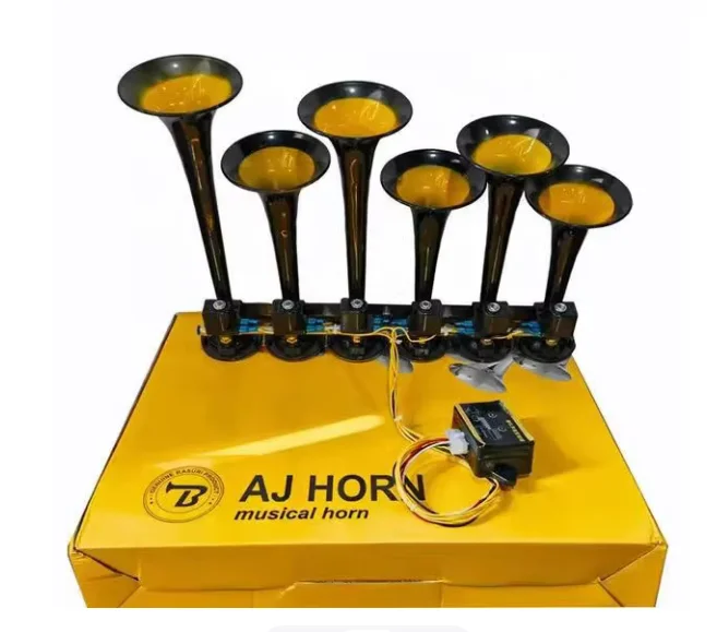 12/24V Electric Air Horn, 6 Tube Super Loud Train Truck Car Horn, Electronic Control Universal Vehicle Whistle
