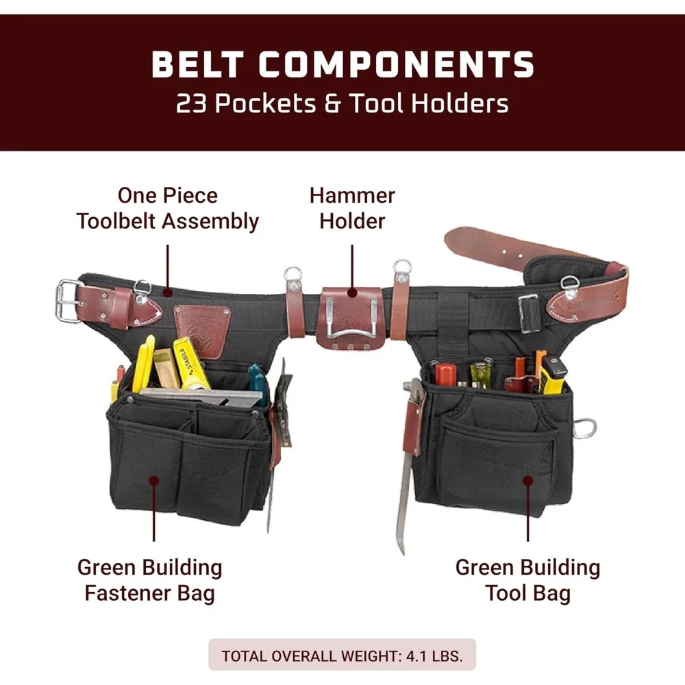 ترقية جديدة - مجموعة حزام أدوات التشطيب المضيئة، 23 جيبًا وحاملًا للأدوات، تصميم حقيبة مدمج للتقليم وإطارات الضوء والعمل النهائي