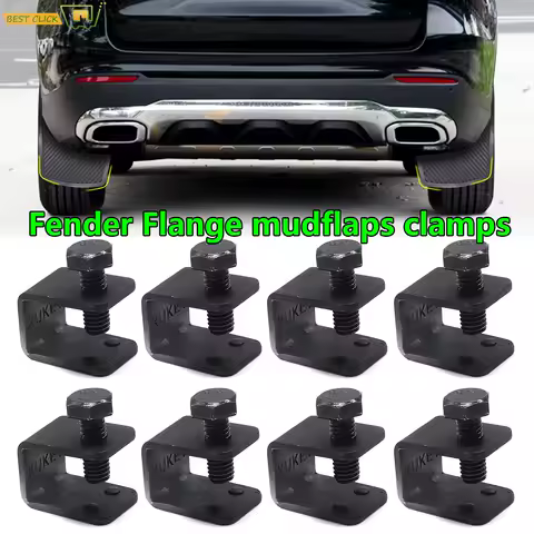 8x Universal Mud Flaps Splash Guard Black C U Clamps Bolt On No Drilling Clips For Car AUTO With fender flange