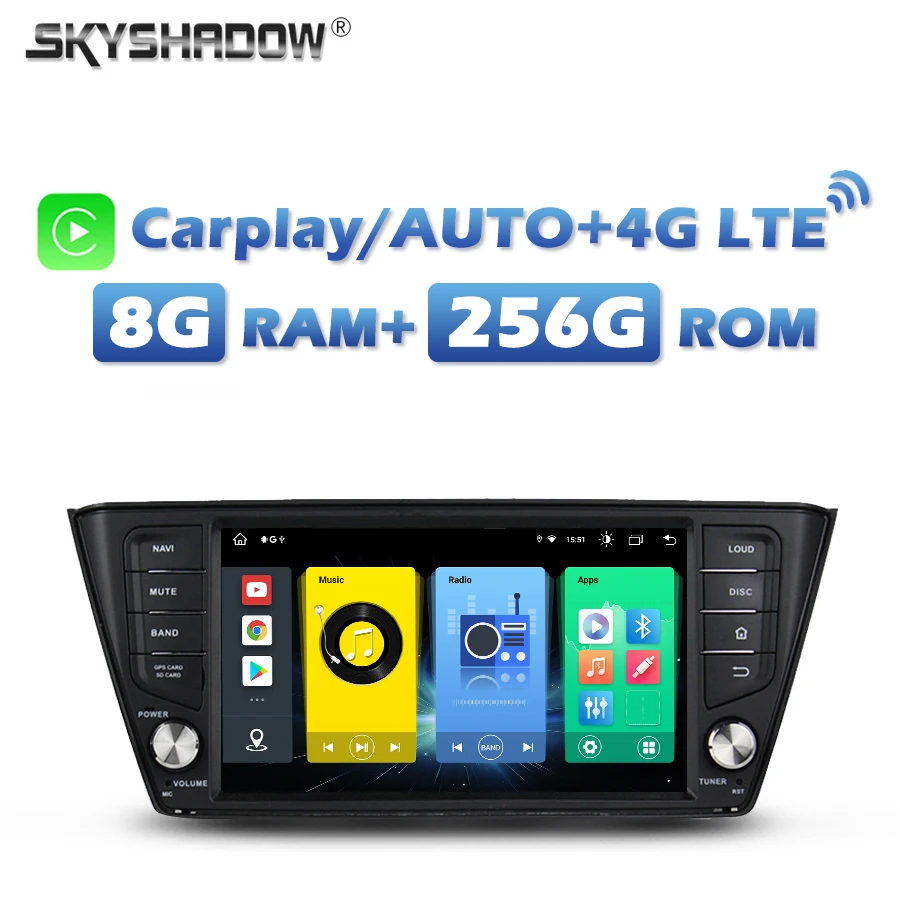 

720P 4G SIM IPS Carplay Auto Android 13.0 8G+256G Car DVD Player GPS Map RDS Radio wifi Bluetooth for VW Skoda Fabia 2015-2017