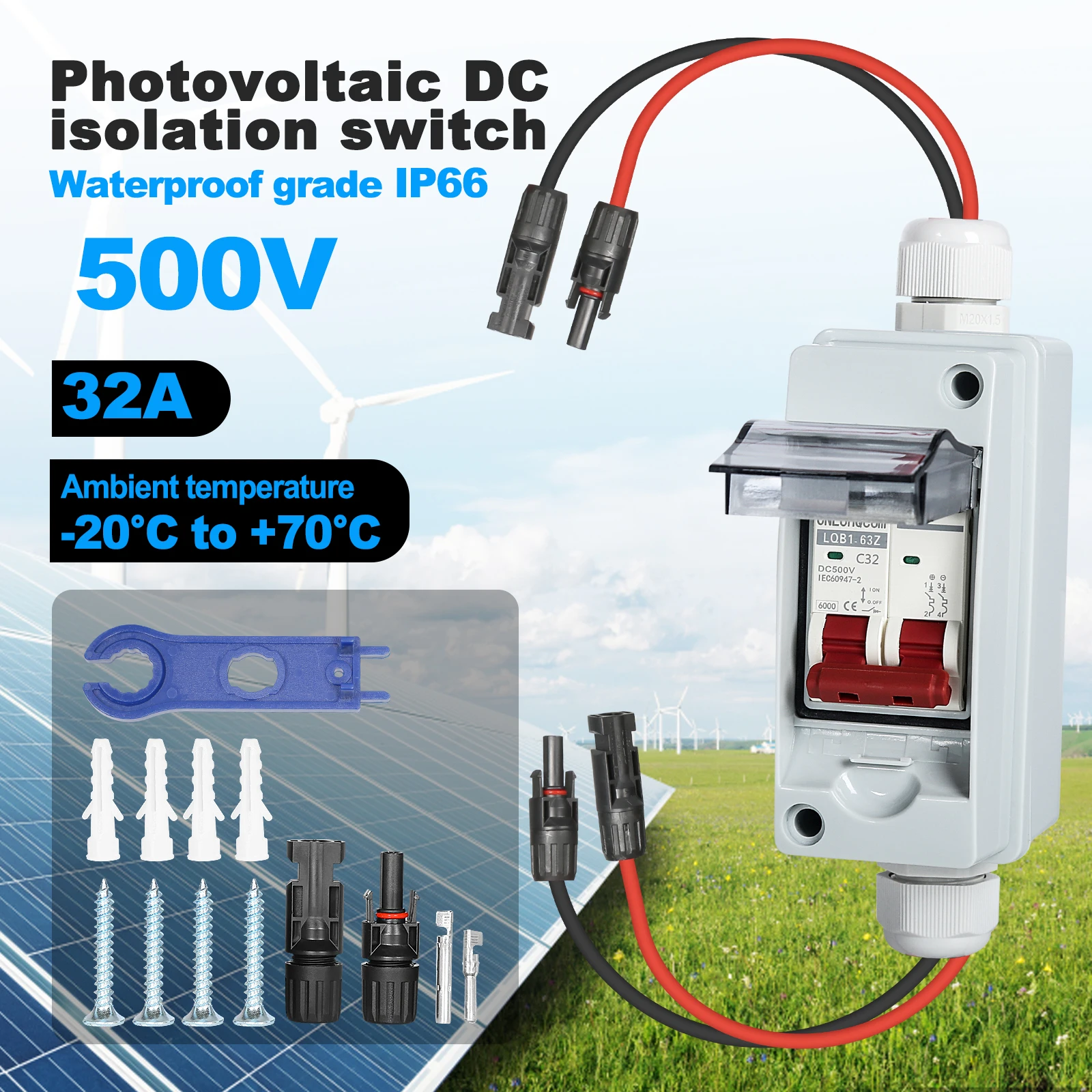 

500V 32A 1 in 1 out 1 String PV DC Isolation Switch Outdoor Waterproof Solar Combiner Box Solar Combiner controlador de carga s