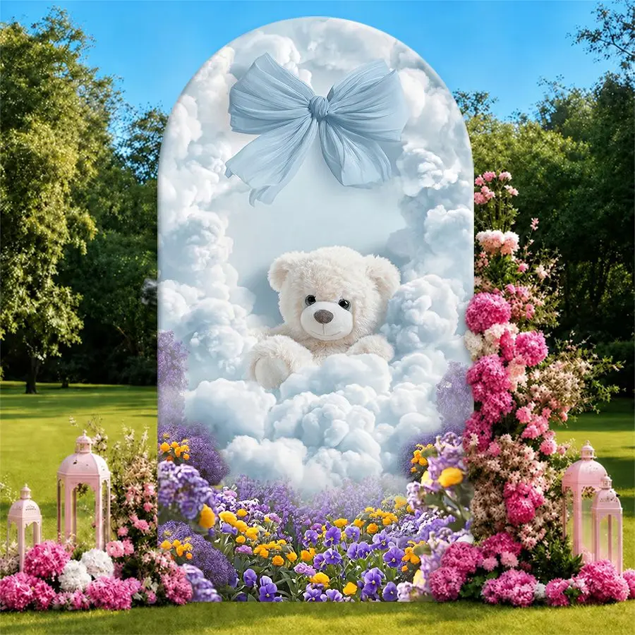 

Teddy Bear Cloud Arch Backdrop Cover Party Backdrop Fabric Cover Birthday Party BabyShower Photo Booth Background Event Decorati