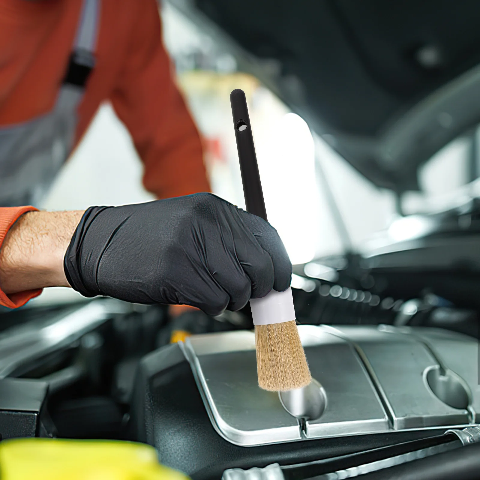 مجموعة فرش تنظيف ذات شعيرات مستديرة مكونة من 5 قطع بمقبض خشبي وقبضة مريحة وفتحة معلقة مثالية لعجلات تفصيل السيارة #5