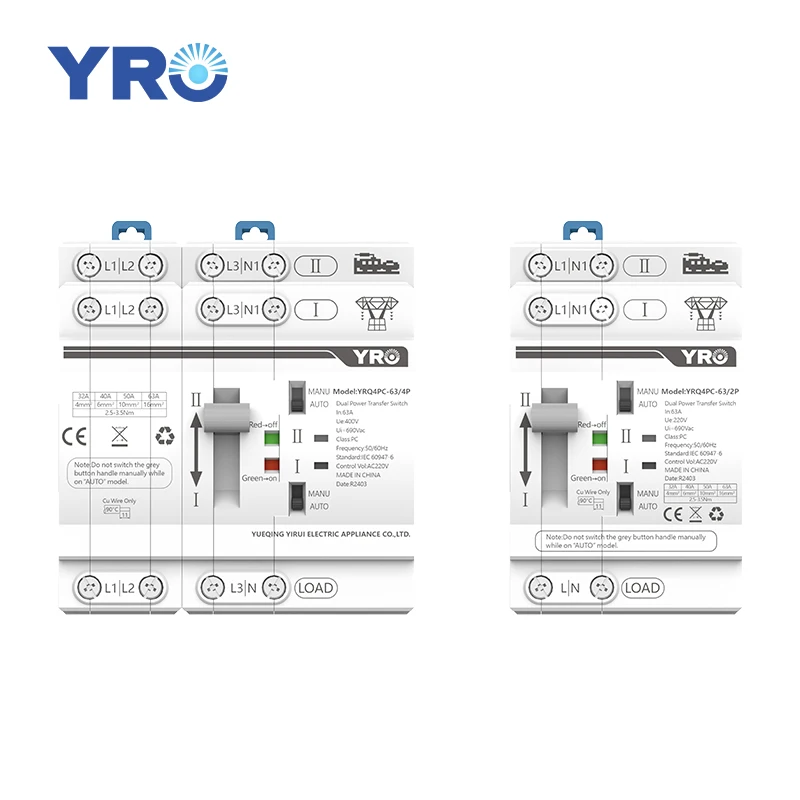 Picture 3: YRO Dual Power Automatic Transfer Switch YRQ4PC 63 4P ATS Panel 63A for Generator Inverter Electric Solar Switch