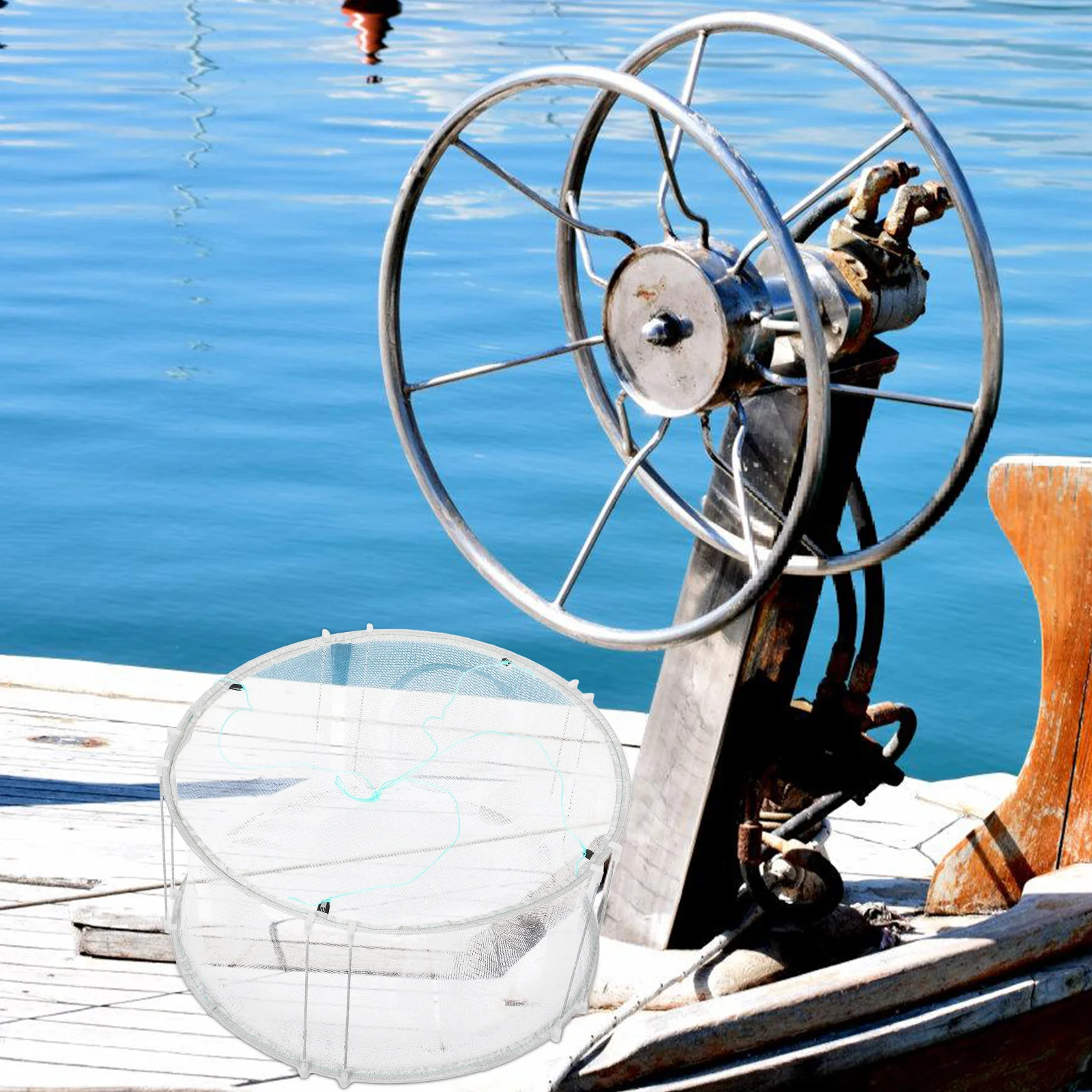 

White Round Foldable Fishing Net Thickened Design for Crabs Shrimps Lobsters Durable Portable Crab Net Bait Boat Traps Catcher