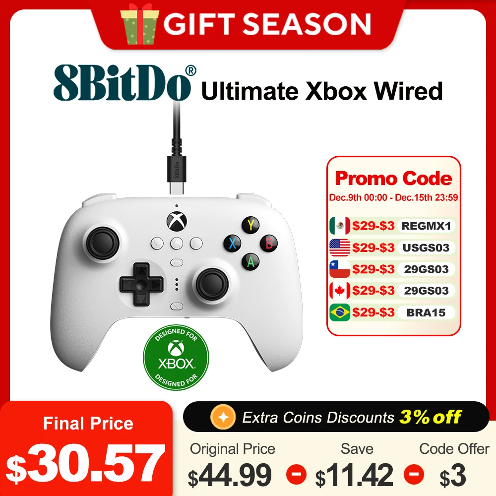 8Bitdo Ultimate Xbox Wired Gaming Controller Gamepad Updated Hall Effect Joysticks for Xbox One Xbox Series S X PC Windows 10 11