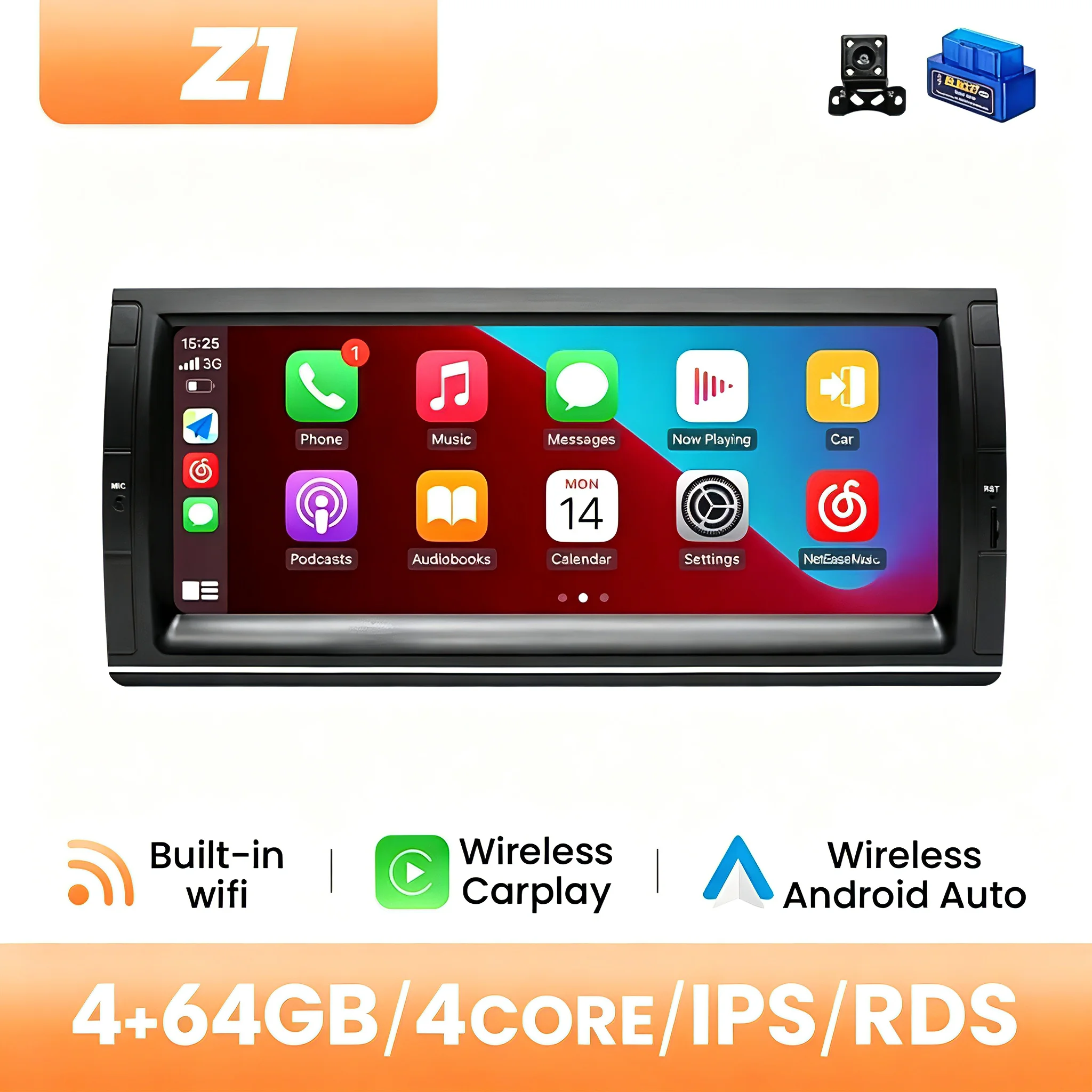 10.25Inch 1280*480 IPS Scherm Draadloze Carplay Auto Multimedia Radio Voor BMW E39 E53 M5 1995-2003 Android 14 Octa Core GPS Speler