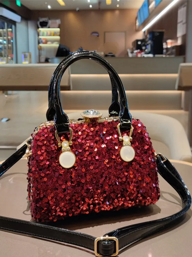 Elegant Ladies Versatile Buckle Diamonds Sequined Patchwork Underarm Handbag Casual Women Designer Office Crossbody Shoulder Bag