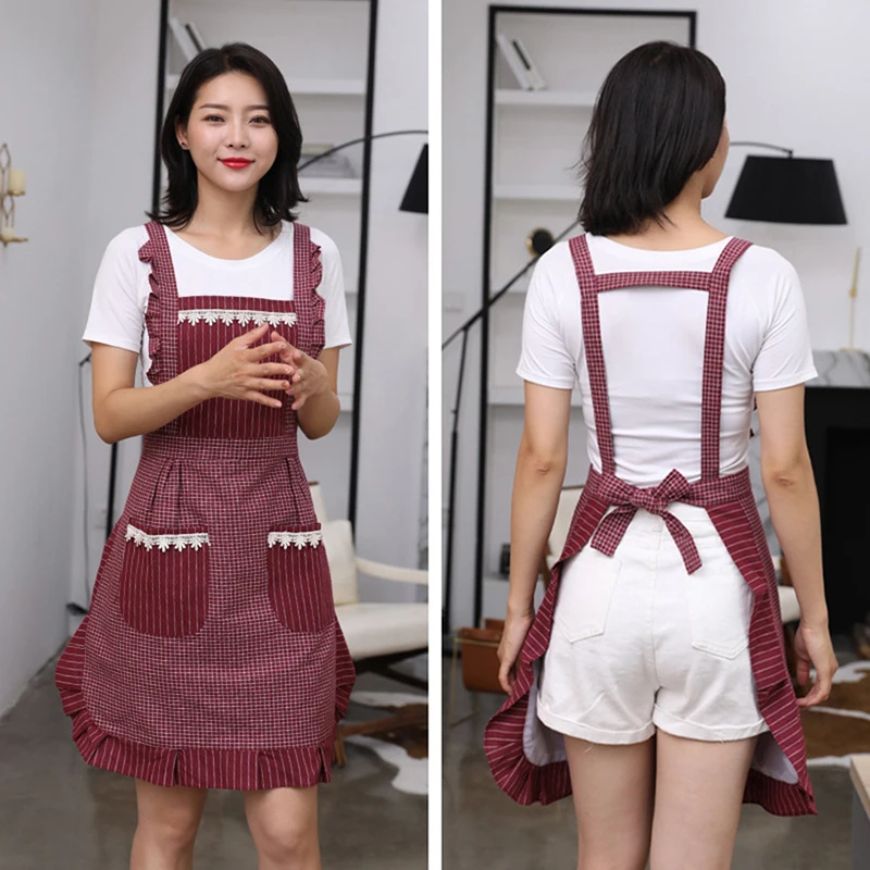 Adjustable Apron Cake Kitchen Cooking Woman Kitchen Double-layer Aprons Polyester-Cotton Fabric With Pocket For Gift