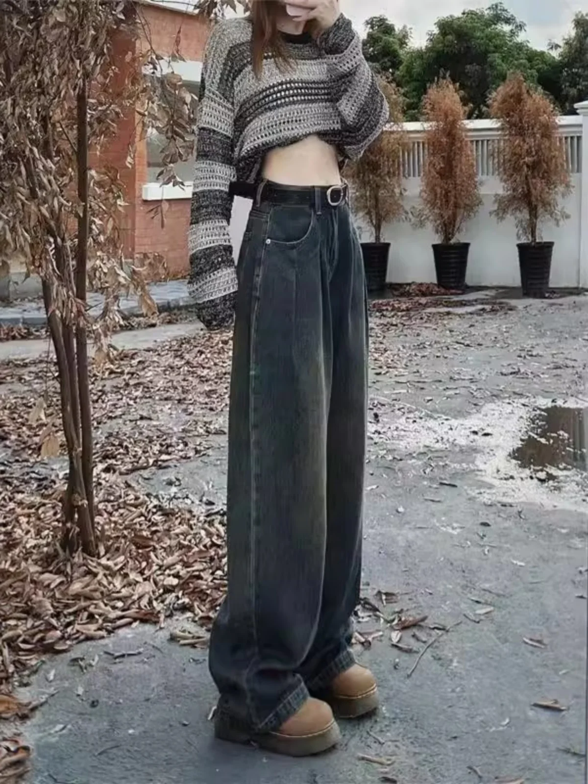 

High Waist Straight Leg Jeans Women plus Size Pear ape Body Cement ey Wide Leg Pants Summer Vintage Hong Kong Sle Slimming