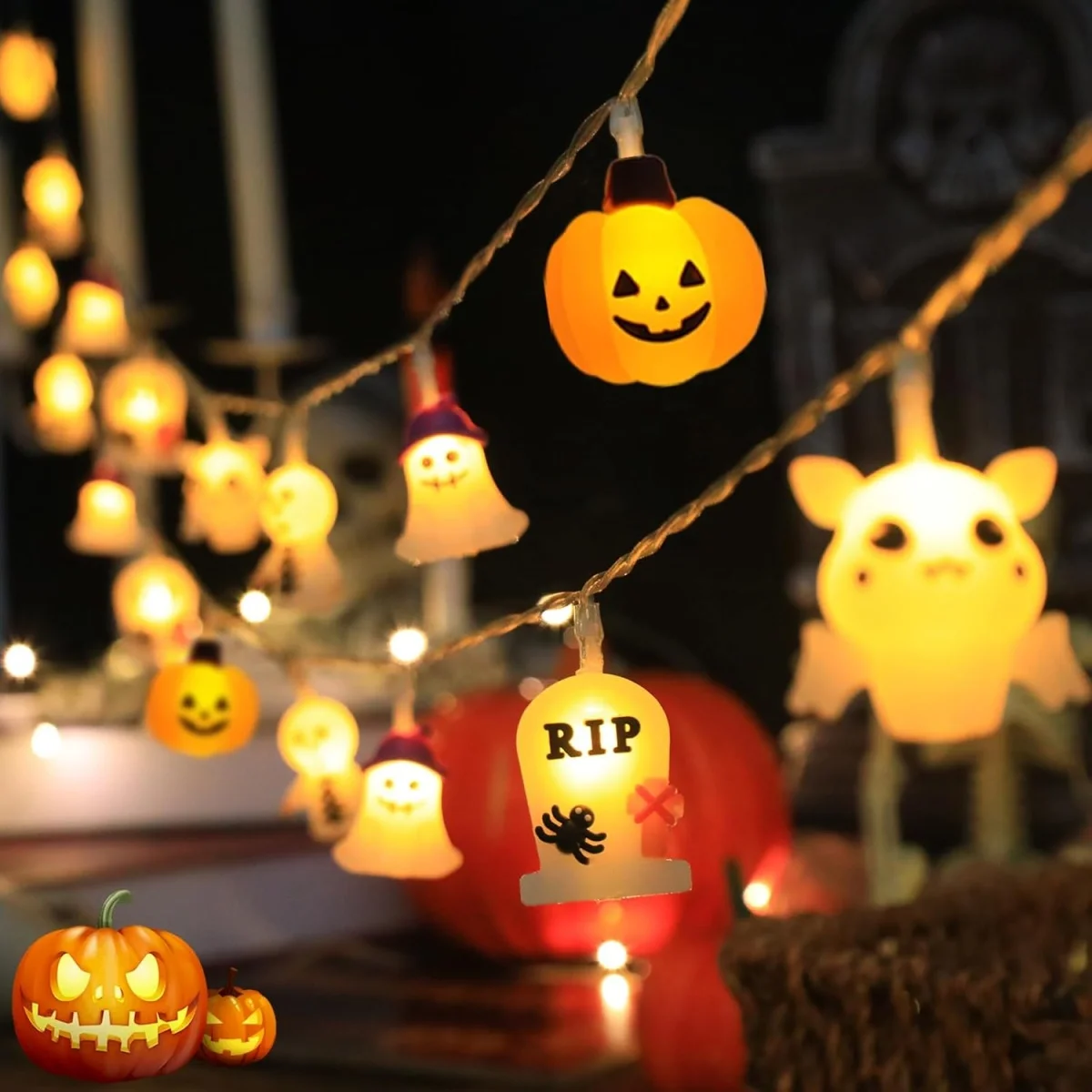 

1 шт., Хэллоуин, тыква, паук, надгробие, эльф, призрак, череп, голова, гирлянда, фестиваль, подвесной светильник для дома, двора, ранчо, декор для вечеринки
