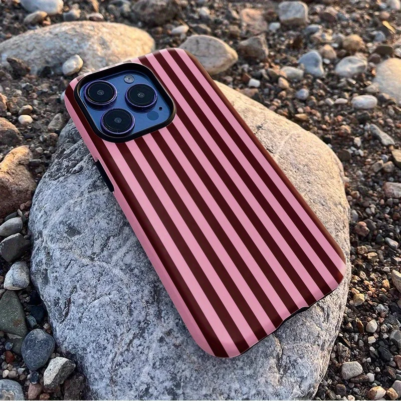Fashion Pink Black Stripe Phone Case for iPhone 17 16 15 14 13 12 11 X XS XR 7 8 Air Pro Max Plus Luxury Double-layer Back Cover - náhled 2