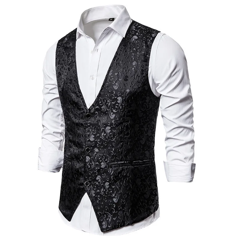 

Fashion Men Wedding Party Suit Vest Gold / Black Men's Luxury Court Prom Party Dress Waistcoat