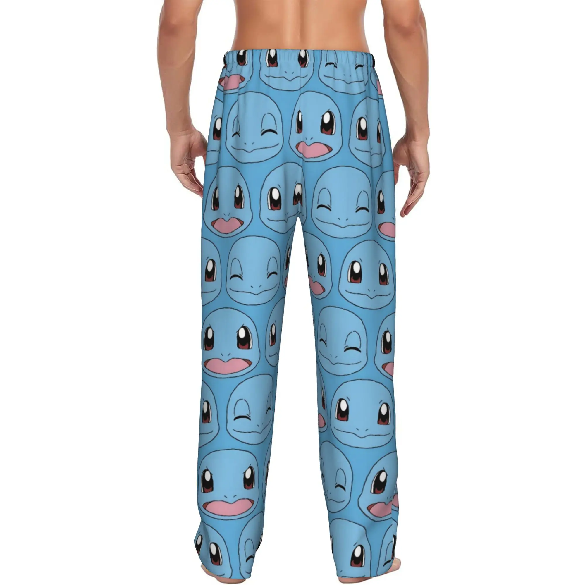 Custom Print S-Squirtled Turtle Cartoon Pajama Pants for Men Video Games Sleep Sleepwear Bottoms with Pockets
