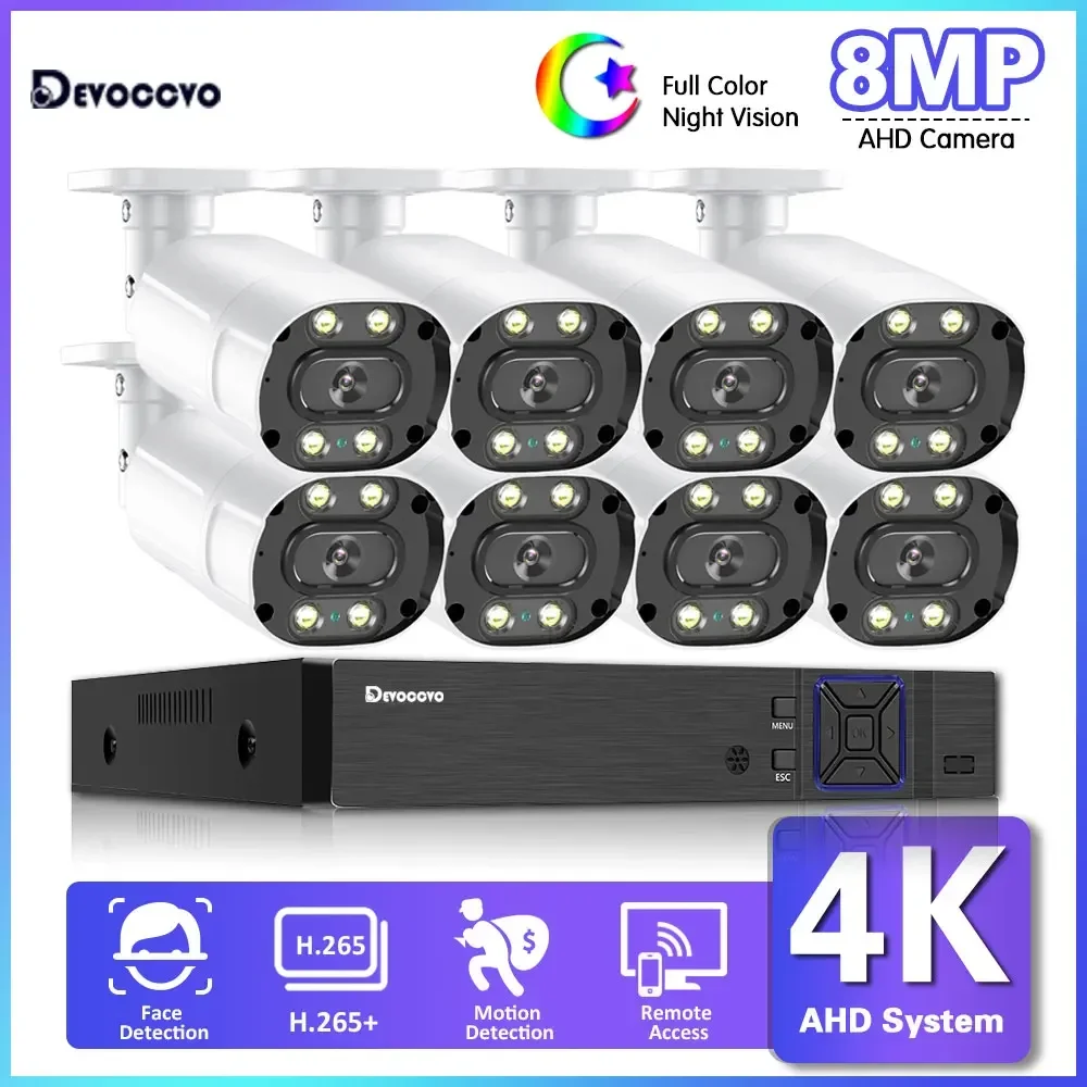 AI Face CCTV 4K AHD DVR Home Security System Kit 4CH Outdoor Full Color Night Vision BNC Bullet Camera Video Surveillance Set
