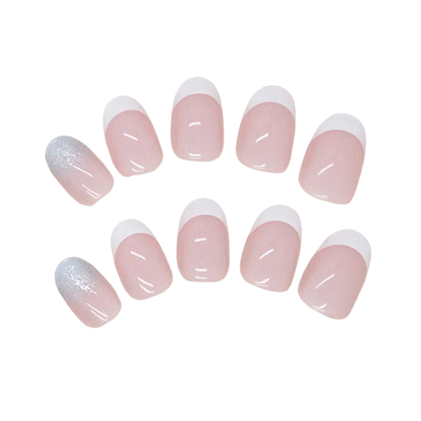 Light Pink with Glitter Short False Nails Easy to Apply Simple to Peel off Nails for Stage Performance Wear