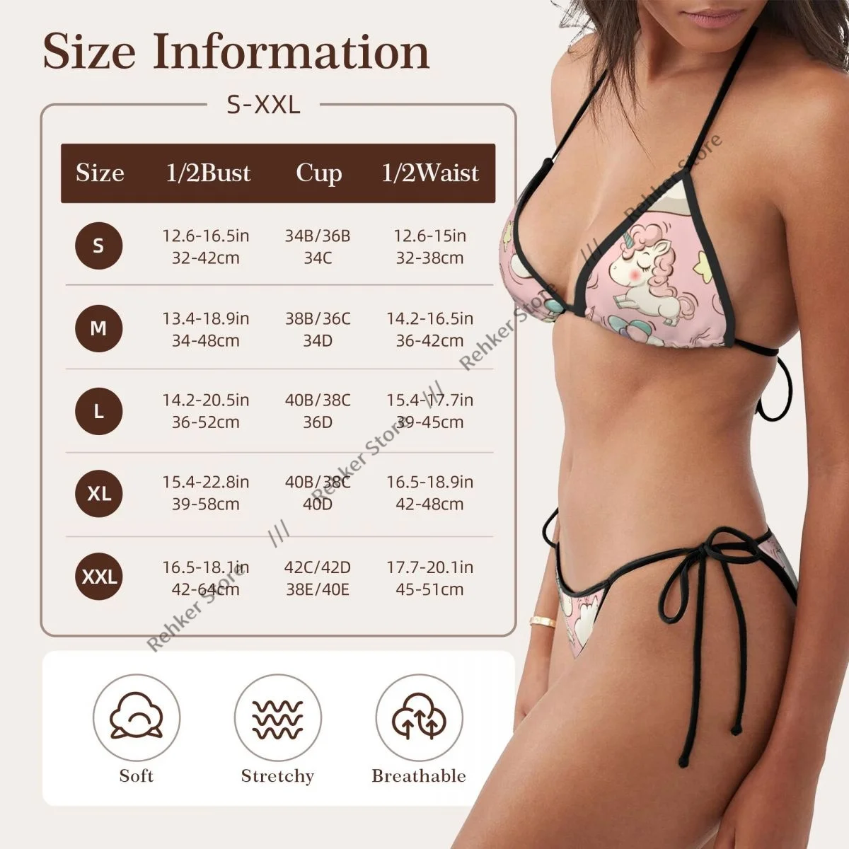 Bikini Set Swimwear Women Swimsuit Sexy Push Up Swimming Bathing Suit Unicorns Clouds Rainbow Stars Beachwear Summer Brazilian