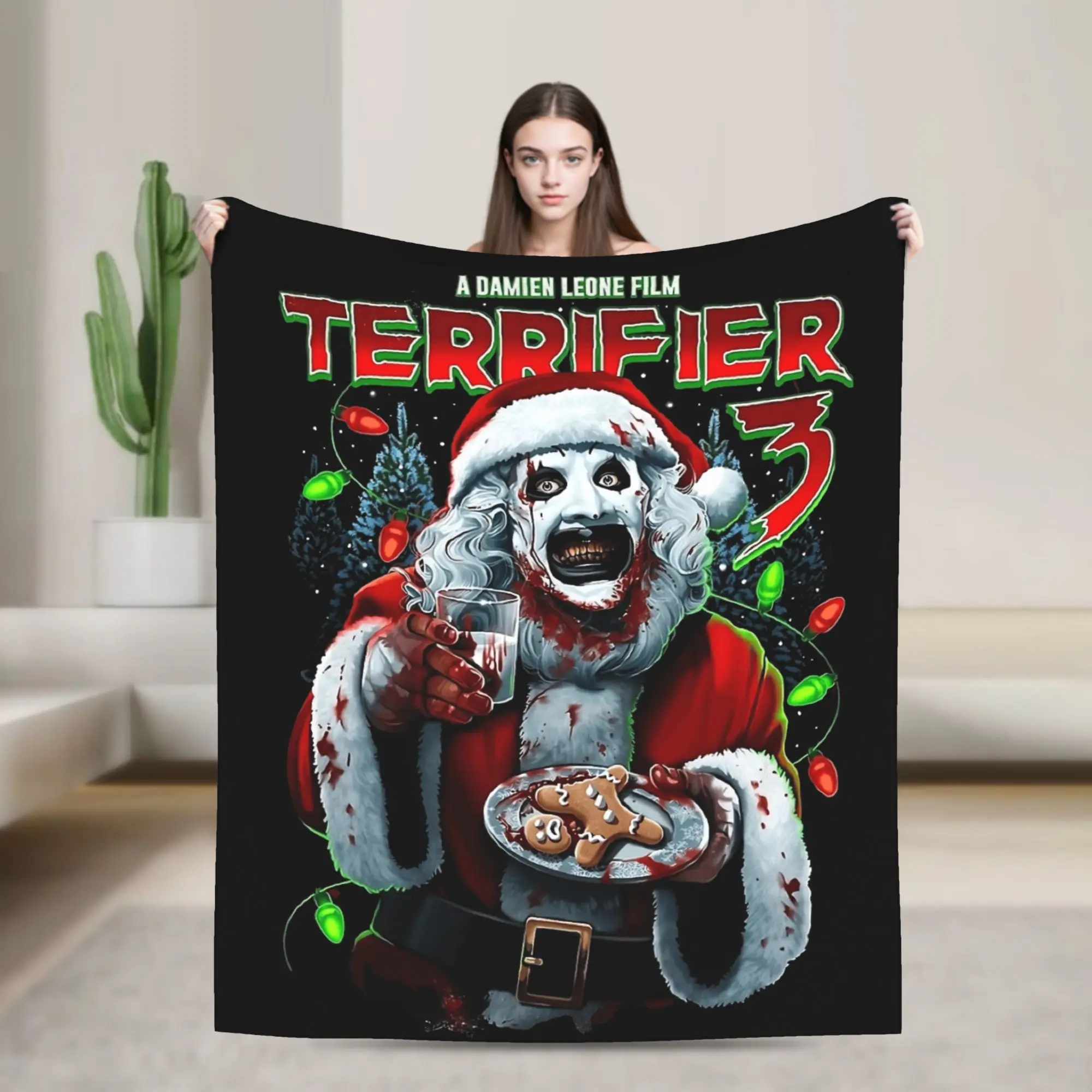 Terrifier 3 Christmas Santa Flannel Blanket Winter  Warm Soft Bedding Throws for Kids Living Room Print Bedspread Sofa Bed Cover
