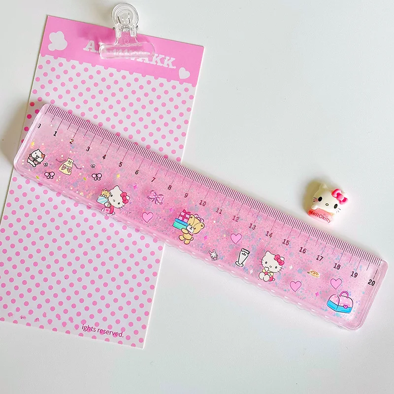 12pcs/lot Sanrio Kuromi Cinnamoroll Kitty Quicksand Ruler Cute Drawing Bookmark Promotional Stationery Gift School Supply