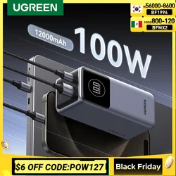 UGREEN Nexode 100 Вт 12000 мАч Power Bank Портативный внешний аккумулятор PD PowerBank для iPad Tablet для Samsung S24 Ultra Fast Charge