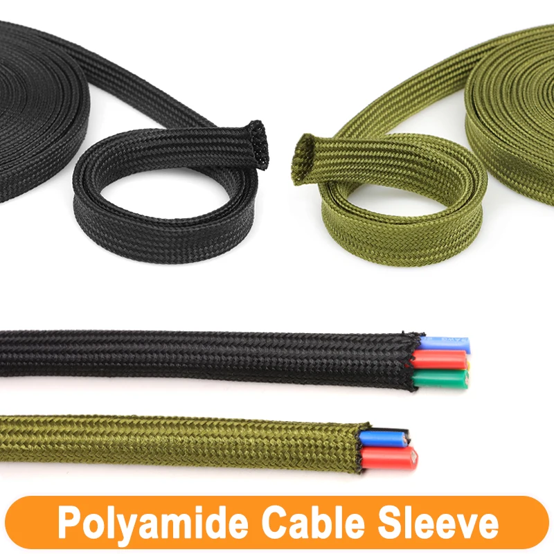 

Nylon Cable Sleeve 2.5mm ~ 60mm Tight Fit High Density Braided Insulated Gland Protection Sheath Polyamide Wire Sleeving Wrap