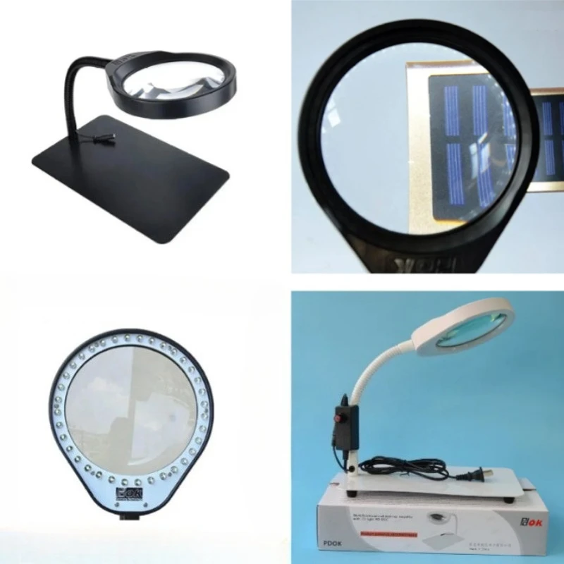 5X Foldable Desktop Magnifying Glass with LED Lights USB Magnifier with Base for Helping Hands Repair Welding Desk Lamp Loupe