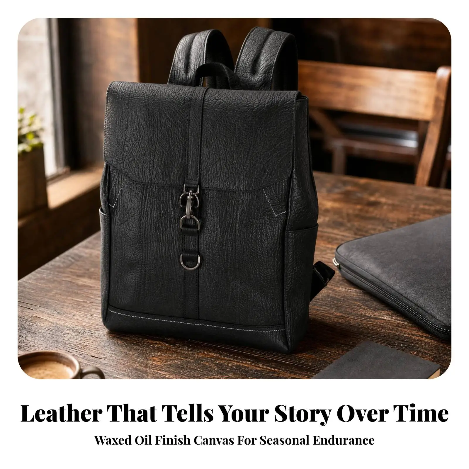 Large Capacity Retro Canvas Travel Pack for Daily Use Top Layer Cowhide Leather Backpack with Flap Closure Adjustable Shoulder