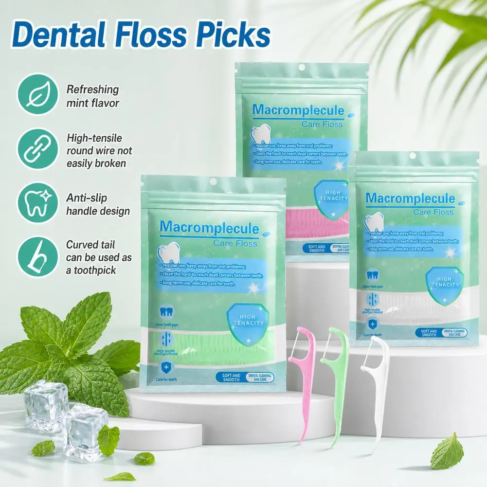 300 Count Dental Floss Picks High Tenacity Polyethylene Fiber Tooth Flossers Portable Oral Care Cleaning Sticks with Storage Bag