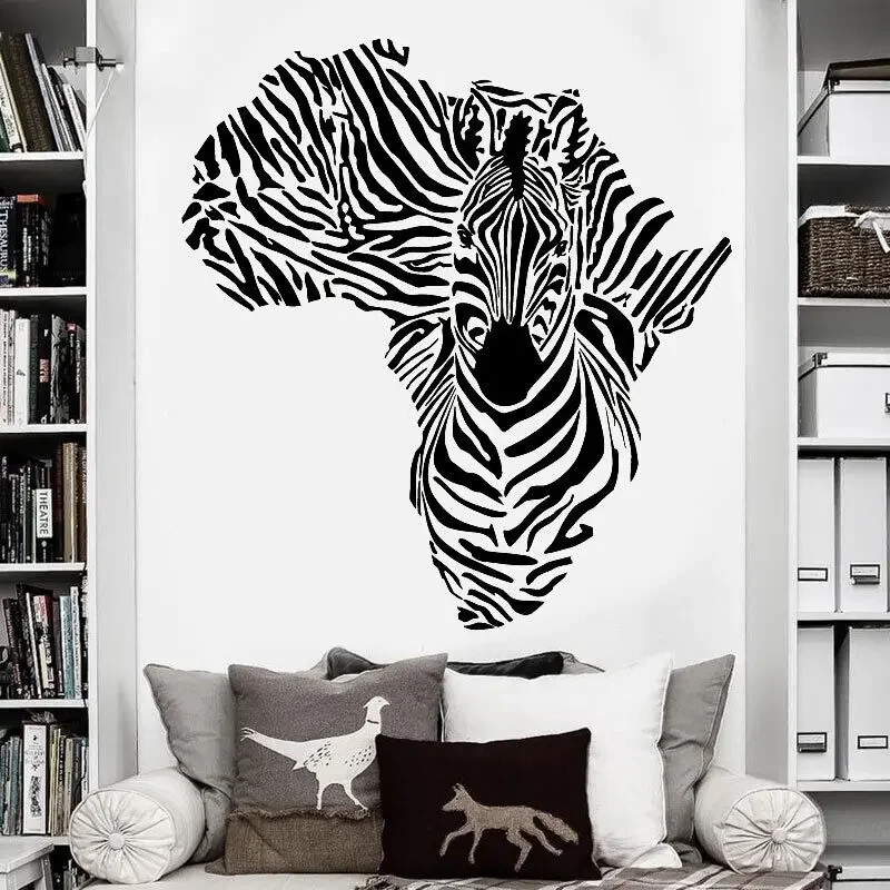 Map Wall Stickers World Map Vinyl Wall Sticker Abstract Africa Continent Map Animal Zebra Home Living Room Art Deco Sticker Dt10