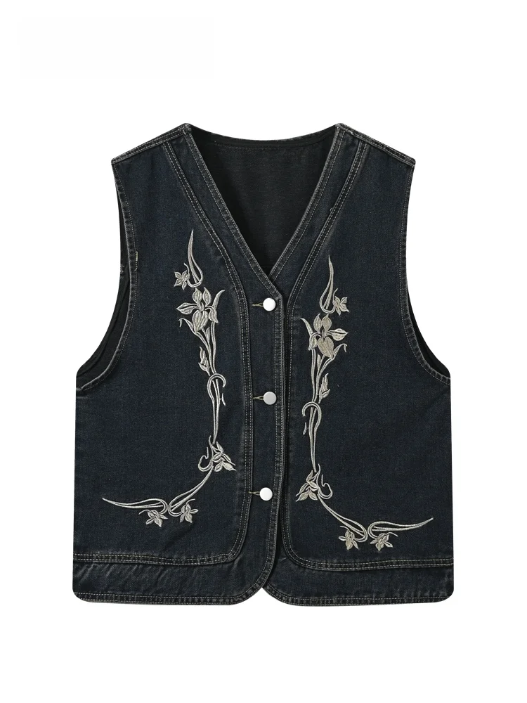 

plus Size Denim Vest Women's Summer New Style Retro Versatile Age-Defying Top Trendy Casual Style Mid-Length V-Neck Polyester...