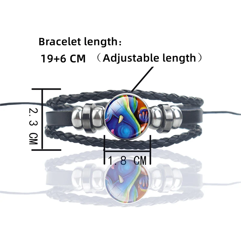 Ganesha Black Leather Bracelet Ganesh Glass Cabochon Snap Button Multi-layer Bracelet Bangle Hinduism Lord Amulet Jewelry Gift