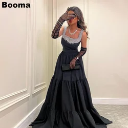 Booma Black A-Line Prom Dresses Sleeveless Square Collar Formal Party Gowns for Women Ruched Long Evening Dresses Dubai