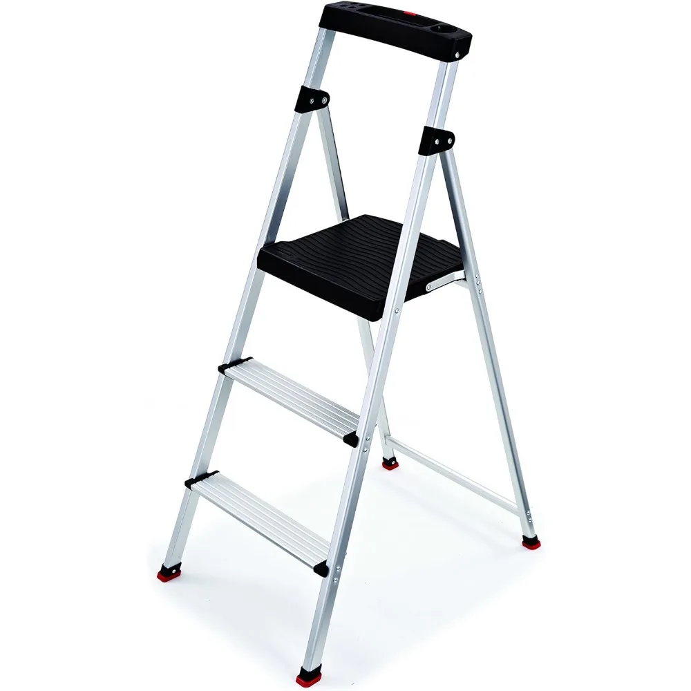 Rubbermaid-RMA-3 3-Step Lightweight Alumínio Step Stool com Project Top, 225-lb Capacidade Prata