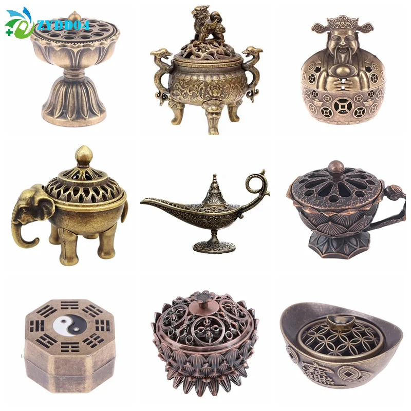 ●1pce Antique Style Incense Burner Air Purification Metal Aroma Furnace Gifts Wishing Aladdin Lamp Exquisite Home Decoration